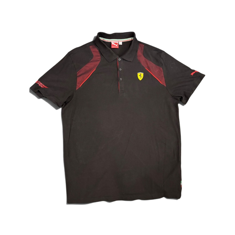Puma Scuderia Ferrari F1 Team Polo Shirt Mens XL Black Red Cotton Pique Sport